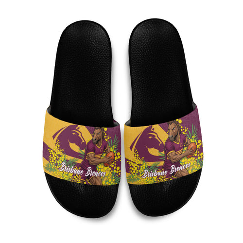 Brisbane Broncos Slide Sandals Golden Wattle Floral Polynesian - Australian Flower - Rugby Mascot