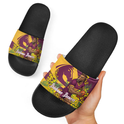 Brisbane Broncos Slide Sandals Golden Wattle Floral Polynesian - Australian Flower - Rugby Mascot