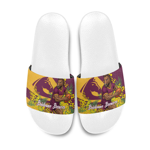 Brisbane Broncos Slide Sandals Golden Wattle Floral Polynesian - Australian Flower - Rugby Mascot