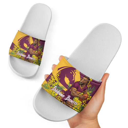 Brisbane Broncos Slide Sandals Golden Wattle Floral Polynesian - Australian Flower - Rugby Mascot