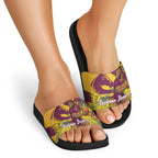 Brisbane Broncos Slide Sandals Golden Wattle Floral Polynesian - Australian Flower - Rugby Mascot