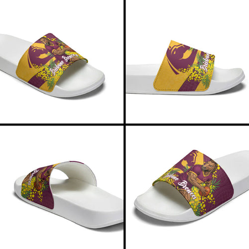 Brisbane Broncos Slide Sandals Golden Wattle Floral Polynesian - Australian Flower - Rugby Mascot