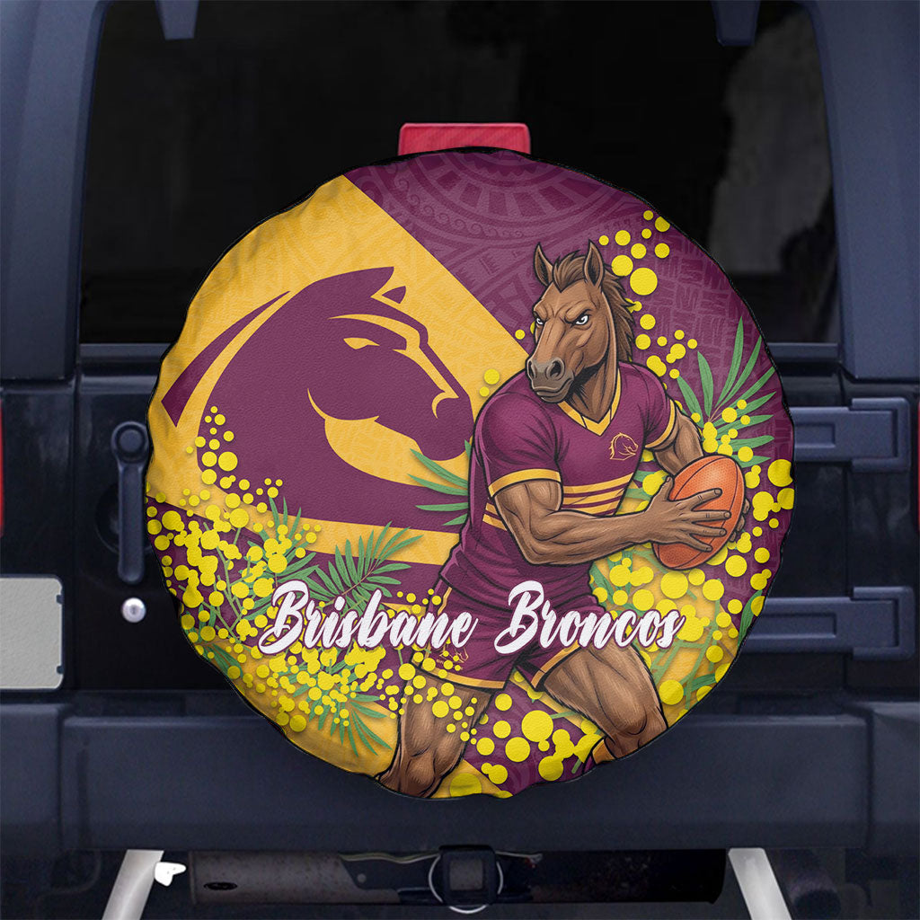 Brisbane Broncos Spare Tire Cover Golden Wattle Floral Polynesian - Australian Flower - Rugby Mascot