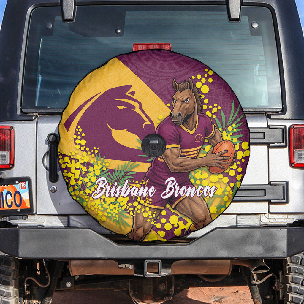 Brisbane Broncos Spare Tire Cover Golden Wattle Floral Polynesian - Australian Flower - Rugby Mascot
