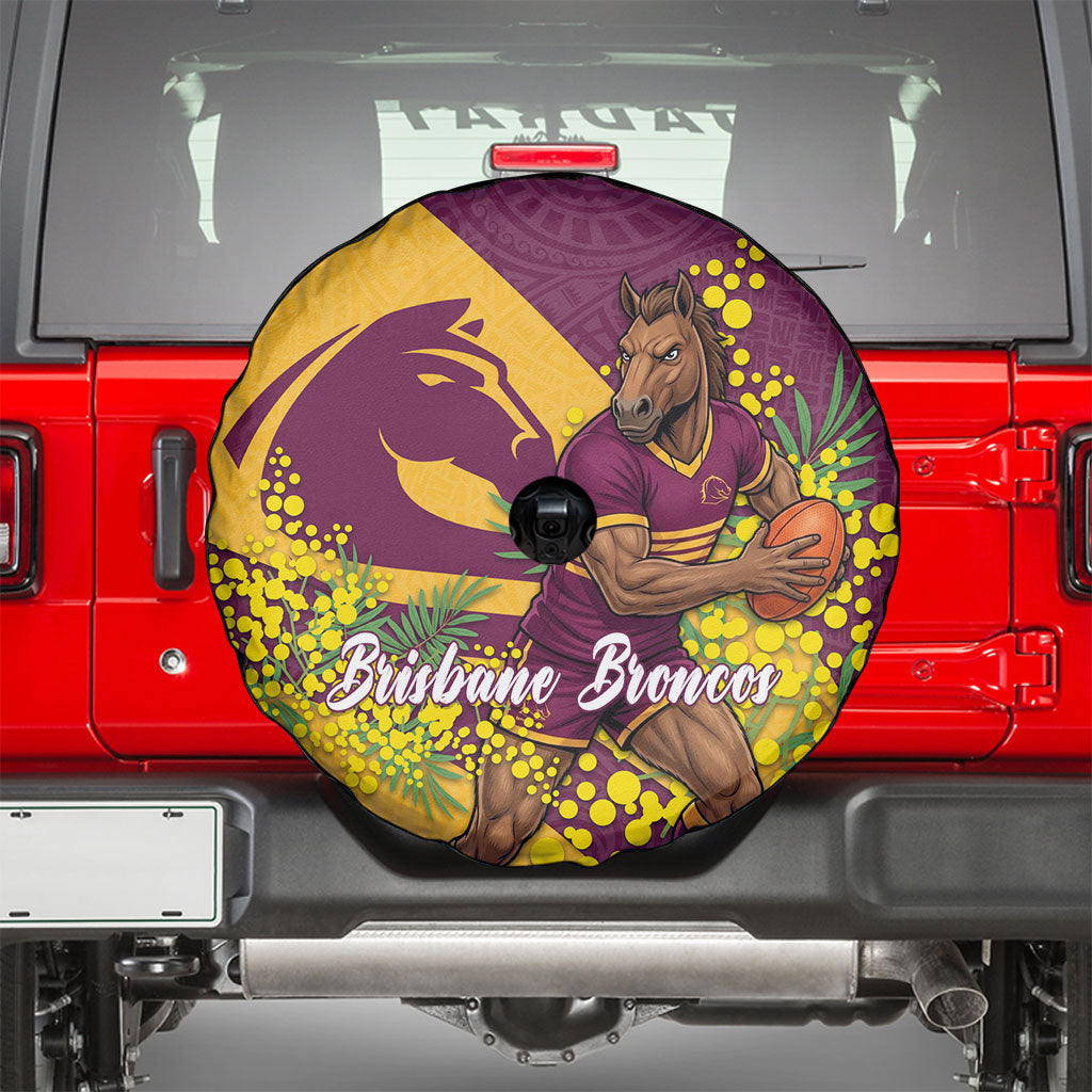 Brisbane Broncos Spare Tire Cover Golden Wattle Floral Polynesian - Australian Flower - Rugby Mascot