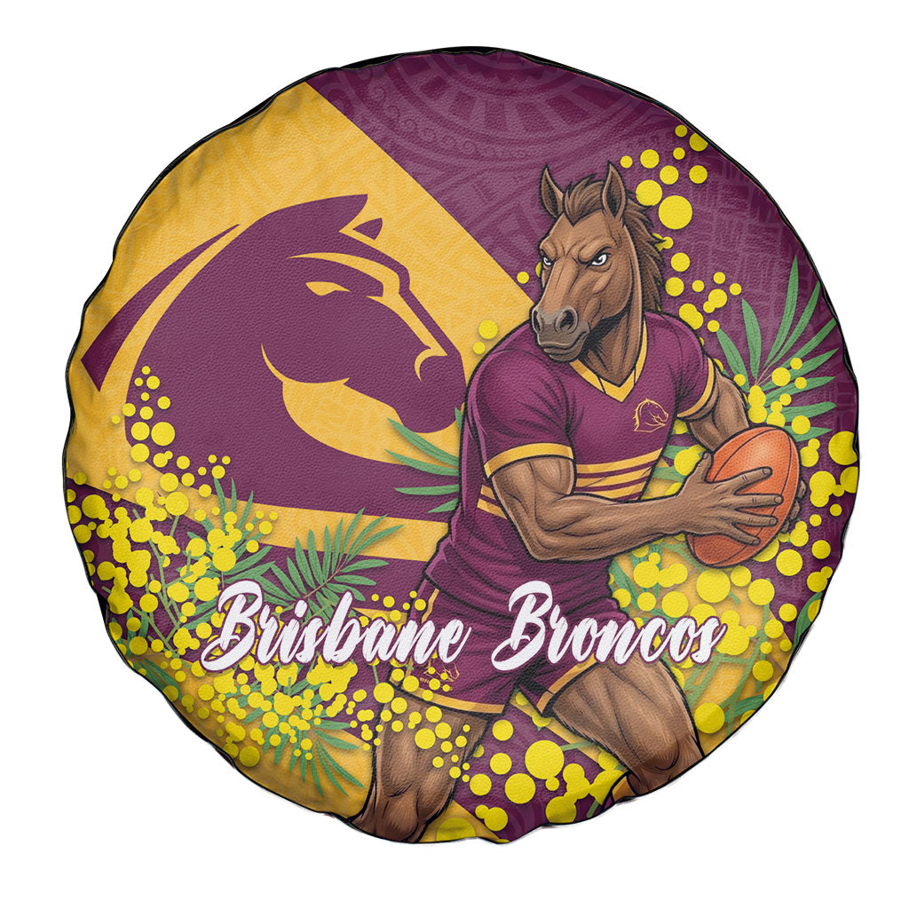 Brisbane Broncos Spare Tire Cover Golden Wattle Floral Polynesian - Australian Flower - Rugby Mascot