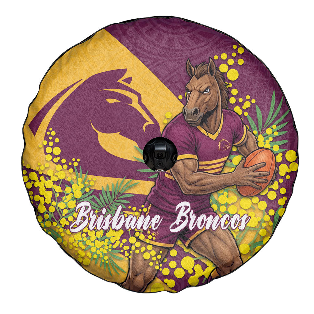 Brisbane Broncos Spare Tire Cover Golden Wattle Floral Polynesian - Australian Flower - Rugby Mascot