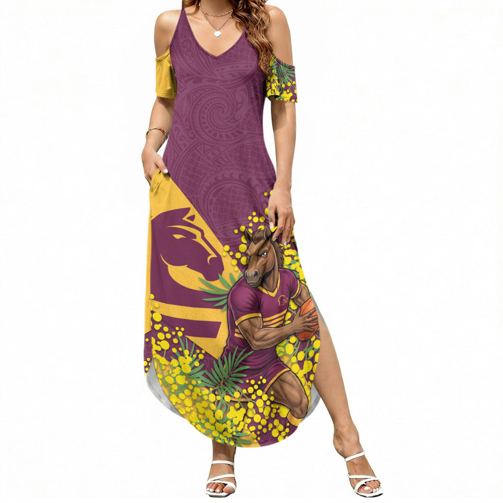 Brisbane Broncos Summer Maxi Dress Golden Wattle Floral Polynesian - Australian Flower - Rugby Mascot