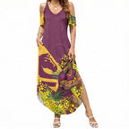 Brisbane Broncos Summer Maxi Dress Golden Wattle Floral Polynesian - Australian Flower - Rugby Mascot