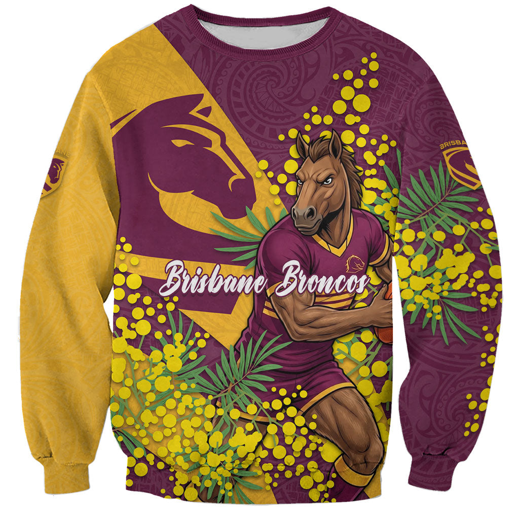 Brisbane Broncos Sweatshirt Golden Wattle Floral Polynesian - Australian Flower - Rugby Mascot