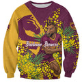 Brisbane Broncos Sweatshirt Golden Wattle Floral Polynesian - Australian Flower - Rugby Mascot