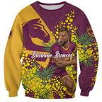 Brisbane Broncos Sweatshirt Golden Wattle Floral Polynesian - Australian Flower - Rugby Mascot