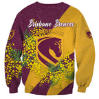Brisbane Broncos Sweatshirt Golden Wattle Floral Polynesian - Australian Flower - Rugby Mascot