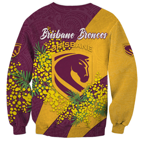 Brisbane Broncos Sweatshirt Golden Wattle Floral Polynesian - Australian Flower - Rugby Mascot