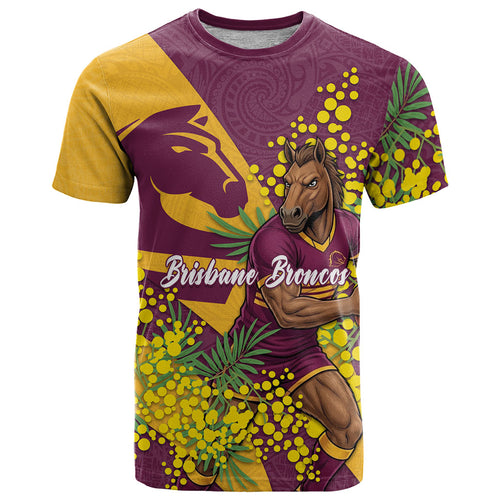 Brisbane Broncos T Shirt Golden Wattle Floral Polynesian - Australian Flower - Rugby Mascot