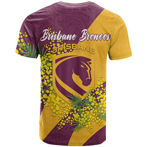 Brisbane Broncos T Shirt Golden Wattle Floral Polynesian - Australian Flower - Rugby Mascot