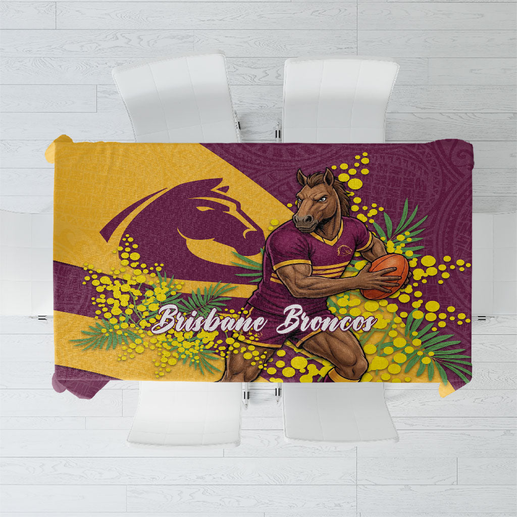Brisbane Broncos Tablecloth Golden Wattle Floral Polynesian - Australian Flower - Rugby Mascot