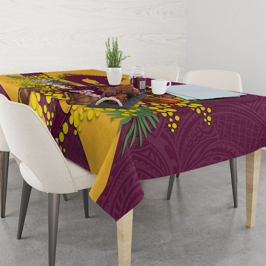 Brisbane Broncos Tablecloth Golden Wattle Floral Polynesian - Australian Flower - Rugby Mascot