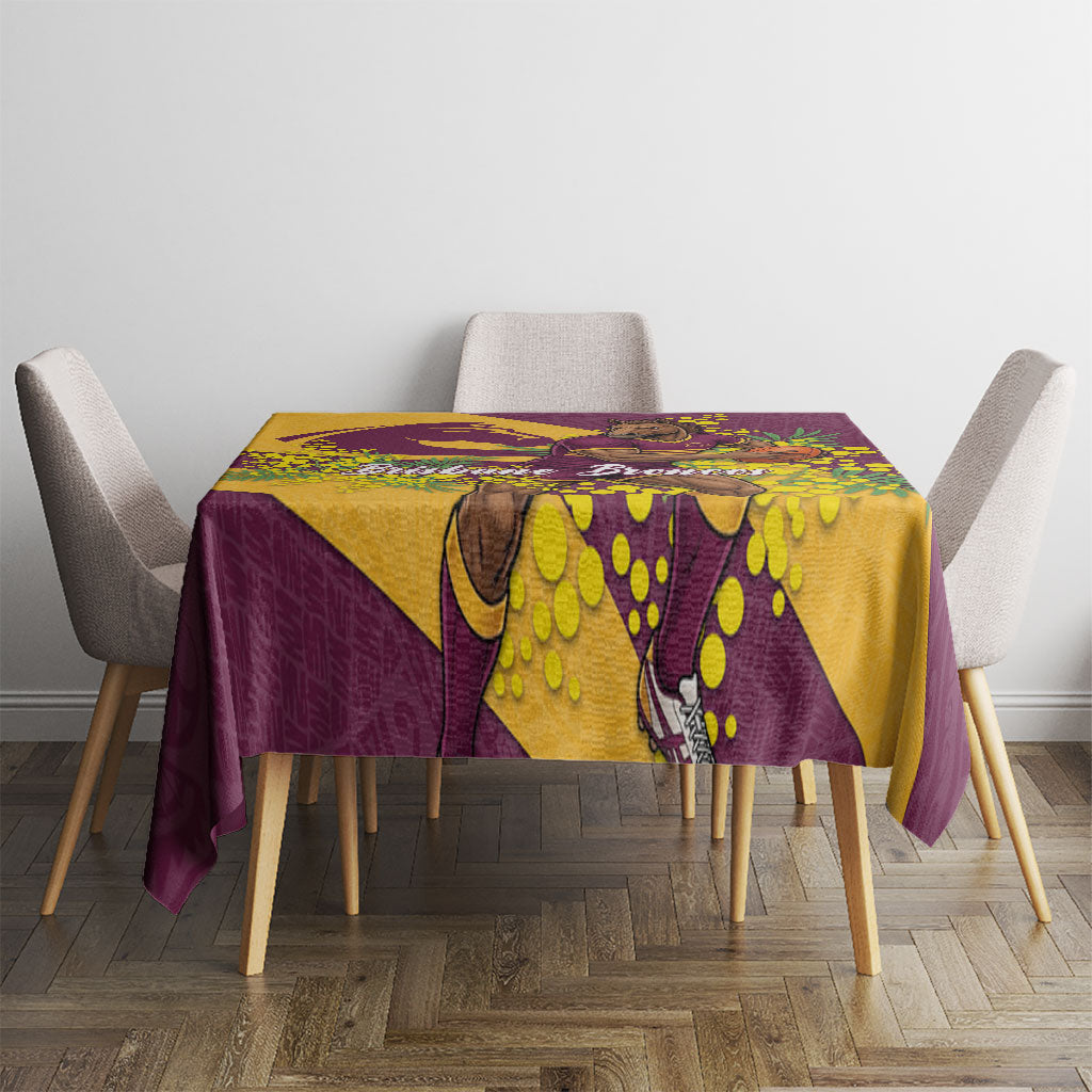 Brisbane Broncos Tablecloth Golden Wattle Floral Polynesian - Australian Flower - Rugby Mascot