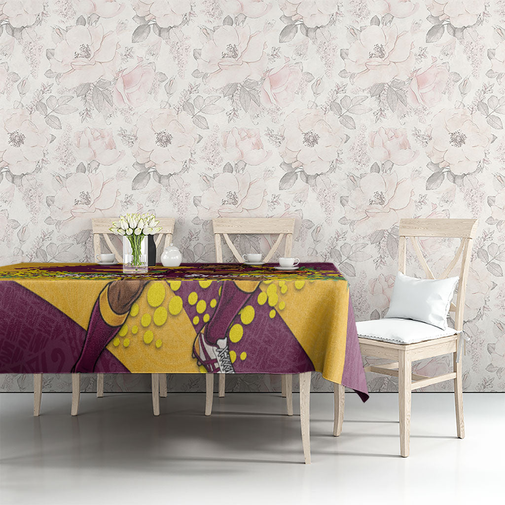 Brisbane Broncos Tablecloth Golden Wattle Floral Polynesian - Australian Flower - Rugby Mascot