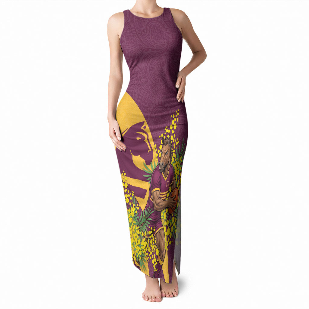 Brisbane Broncos Tank Maxi Dress Golden Wattle Floral Polynesian - Australian Flower - Rugby Mascot