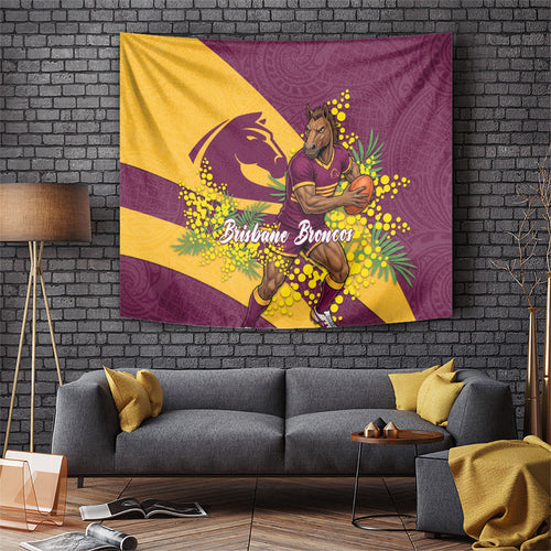 Brisbane Broncos Tapestry Golden Wattle Floral Polynesian - Australian Flower - Rugby Mascot