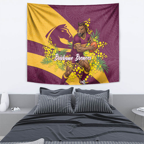 Brisbane Broncos Tapestry Golden Wattle Floral Polynesian - Australian Flower - Rugby Mascot