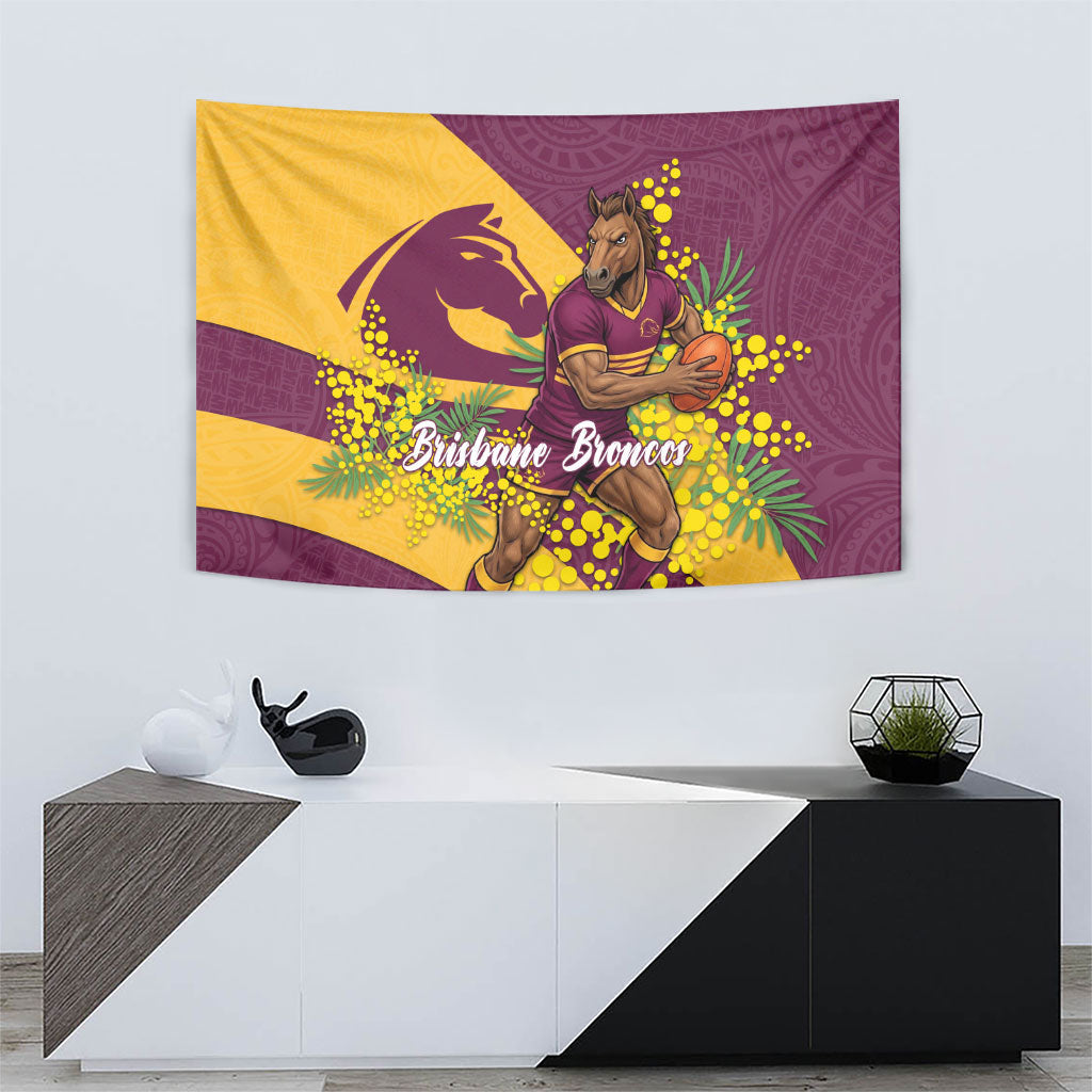 Brisbane Broncos Tapestry Golden Wattle Floral Polynesian - Australian Flower - Rugby Mascot