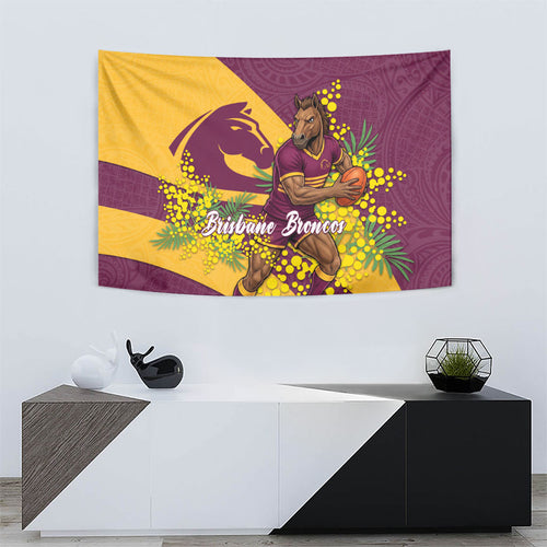 Brisbane Broncos Tapestry Golden Wattle Floral Polynesian - Australian Flower - Rugby Mascot