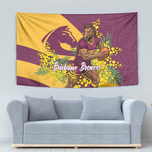Brisbane Broncos Tapestry Golden Wattle Floral Polynesian - Australian Flower - Rugby Mascot