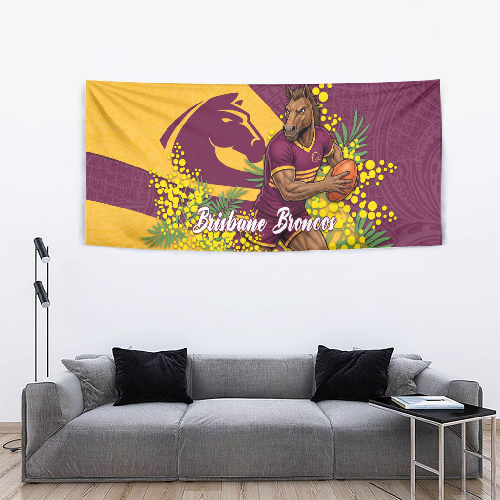 Brisbane Broncos Tapestry Golden Wattle Floral Polynesian - Australian Flower - Rugby Mascot