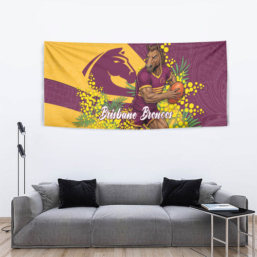 Brisbane Broncos Tapestry Golden Wattle Floral Polynesian - Australian Flower - Rugby Mascot