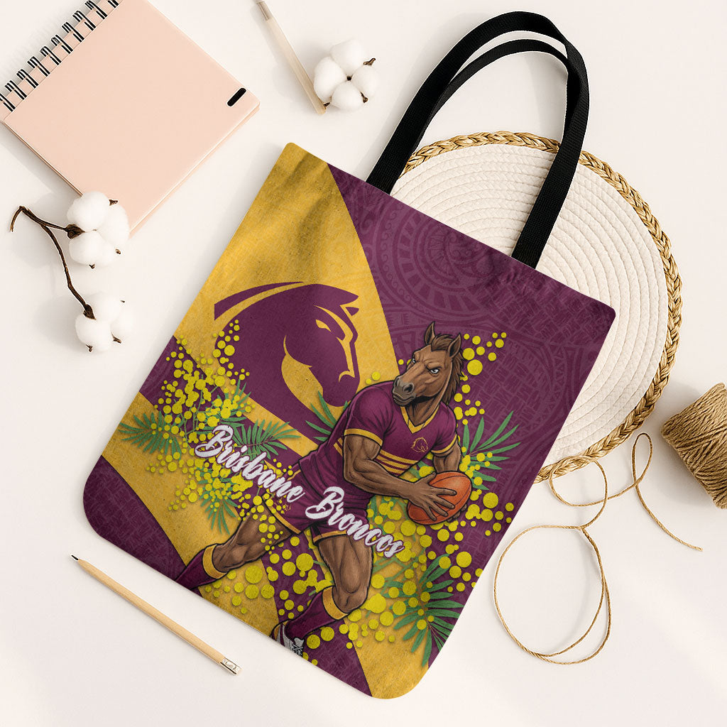Brisbane Broncos Tote Bag Golden Wattle Floral Polynesian - Australian Flower - Rugby Mascot