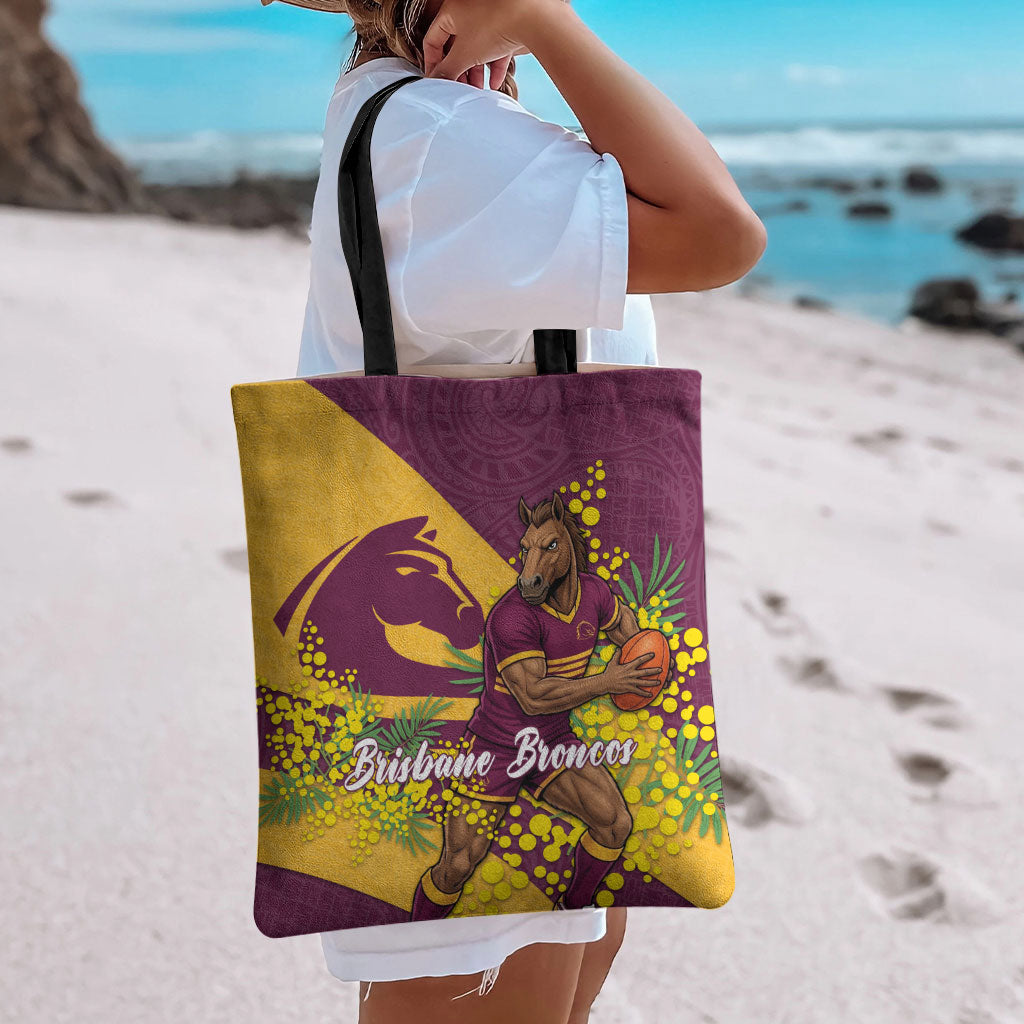 Brisbane Broncos Tote Bag Golden Wattle Floral Polynesian - Australian Flower - Rugby Mascot