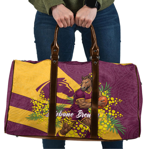 Brisbane Broncos Travel Bag Golden Wattle Floral Polynesian - Australian Flower - Rugby Mascot