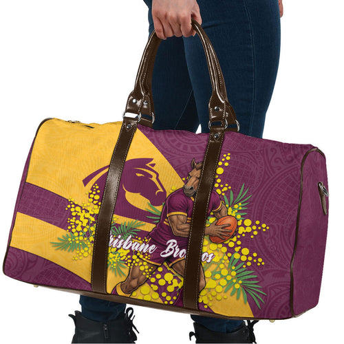 Brisbane Broncos Travel Bag Golden Wattle Floral Polynesian - Australian Flower - Rugby Mascot