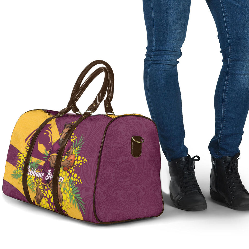 Brisbane Broncos Travel Bag Golden Wattle Floral Polynesian - Australian Flower - Rugby Mascot