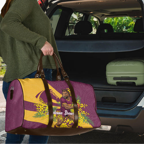 Brisbane Broncos Travel Bag Golden Wattle Floral Polynesian - Australian Flower - Rugby Mascot