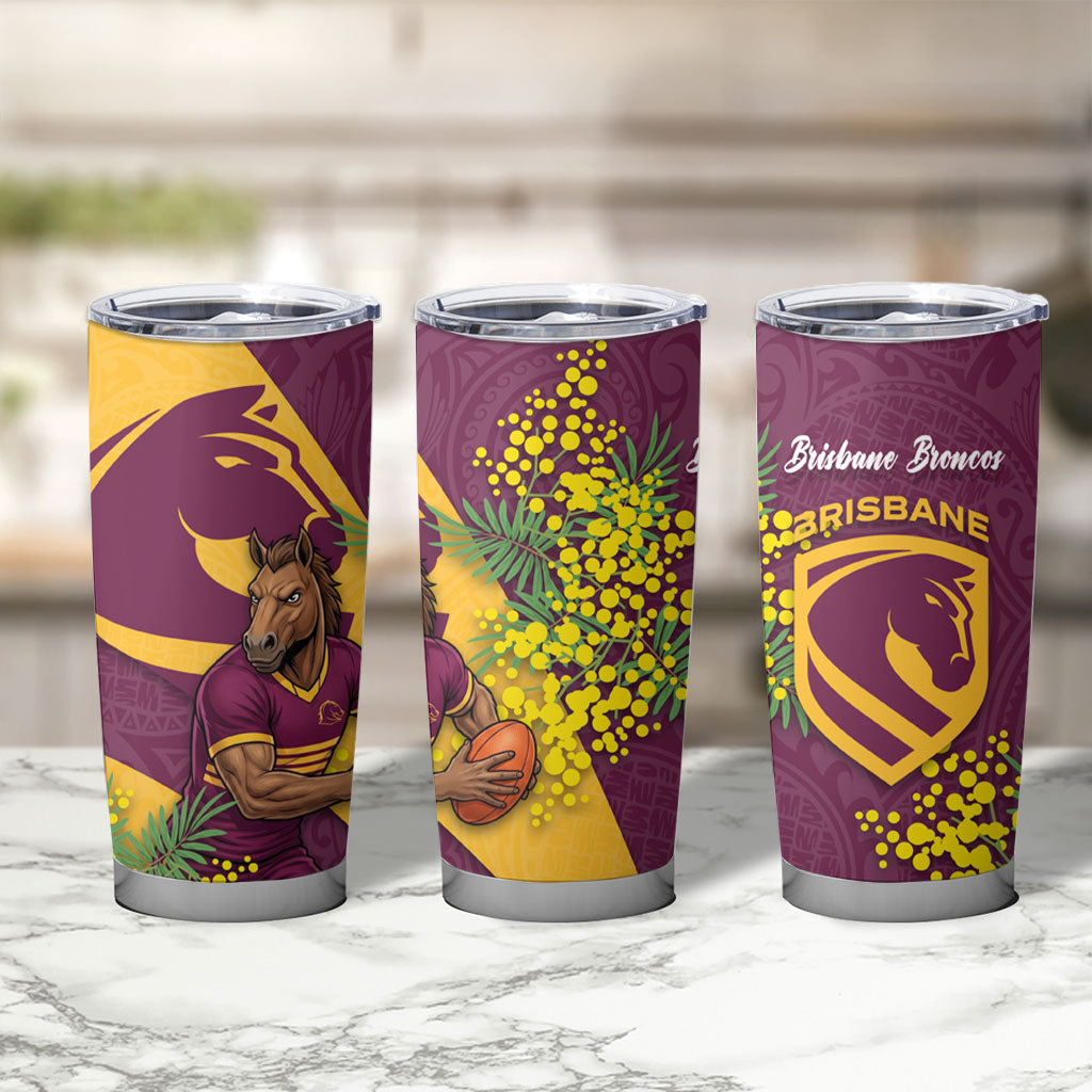 Brisbane Broncos Tumbler Cup Golden Wattle Floral Polynesian - Australian Flower - Rugby Mascot