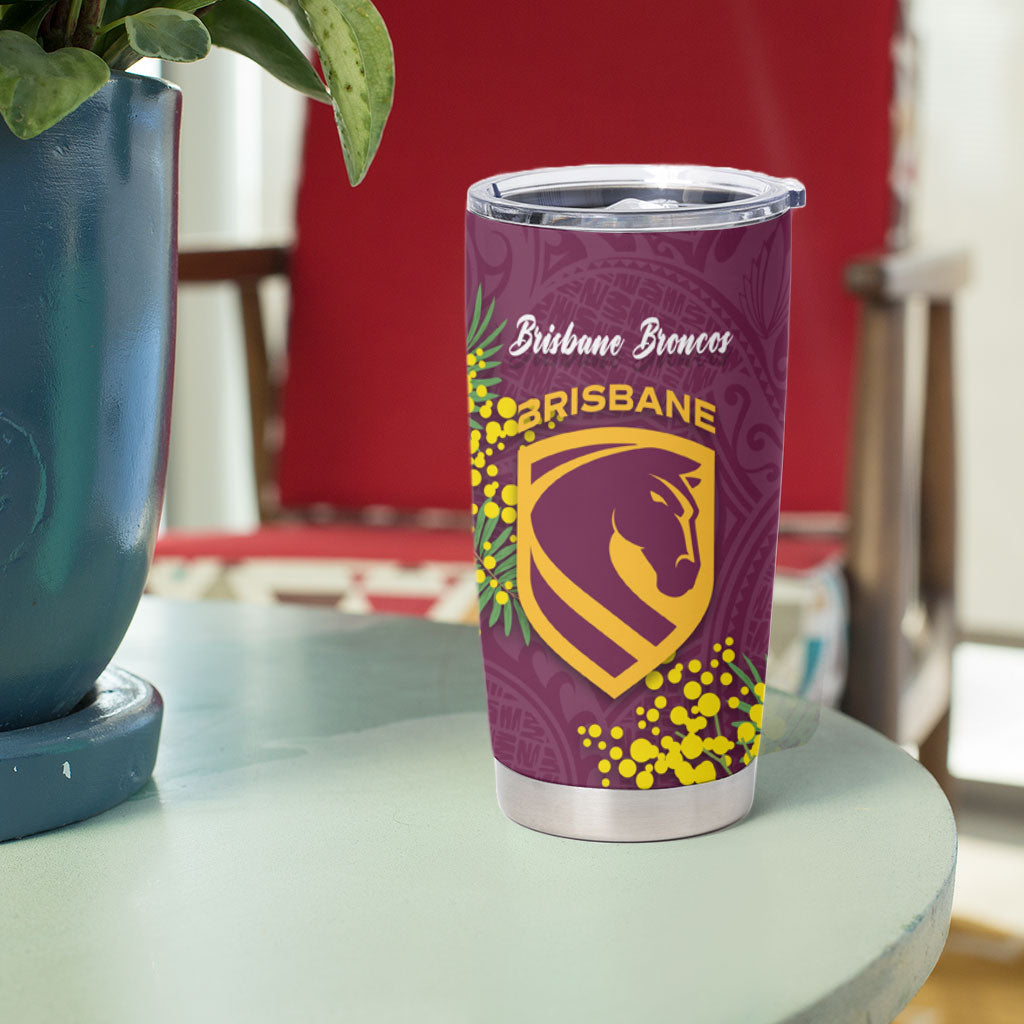 Brisbane Broncos Tumbler Cup Golden Wattle Floral Polynesian - Australian Flower - Rugby Mascot