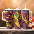Brisbane Broncos Tumbler With Handle Golden Wattle Floral Polynesian - Australian Flower - Rugby Mascot