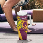 Brisbane Broncos Tumbler With Handle Golden Wattle Floral Polynesian - Australian Flower - Rugby Mascot