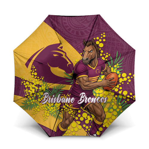 Brisbane Broncos Umbrella Golden Wattle Floral Polynesian - Australian Flower - Rugby Mascot