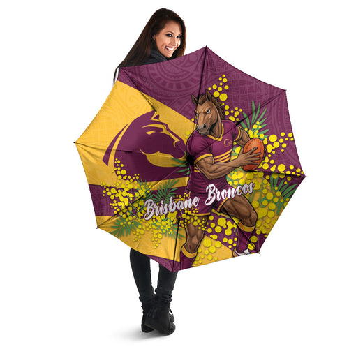 Brisbane Broncos Umbrella Golden Wattle Floral Polynesian - Australian Flower - Rugby Mascot