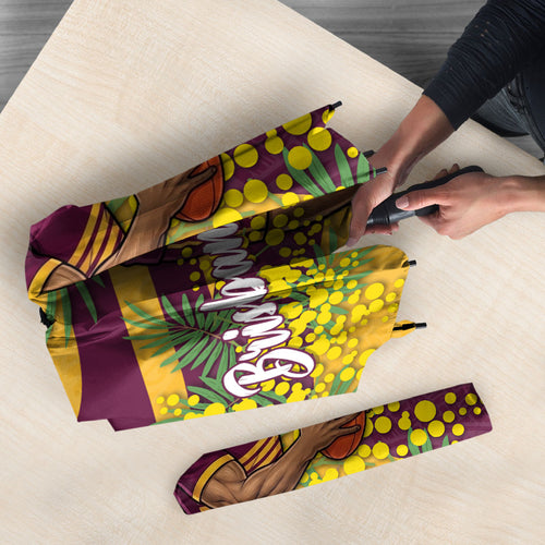 Brisbane Broncos Umbrella Golden Wattle Floral Polynesian - Australian Flower - Rugby Mascot