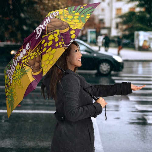 Brisbane Broncos Umbrella Golden Wattle Floral Polynesian - Australian Flower - Rugby Mascot