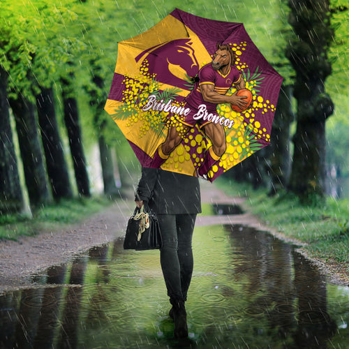 Brisbane Broncos Umbrella Golden Wattle Floral Polynesian - Australian Flower - Rugby Mascot