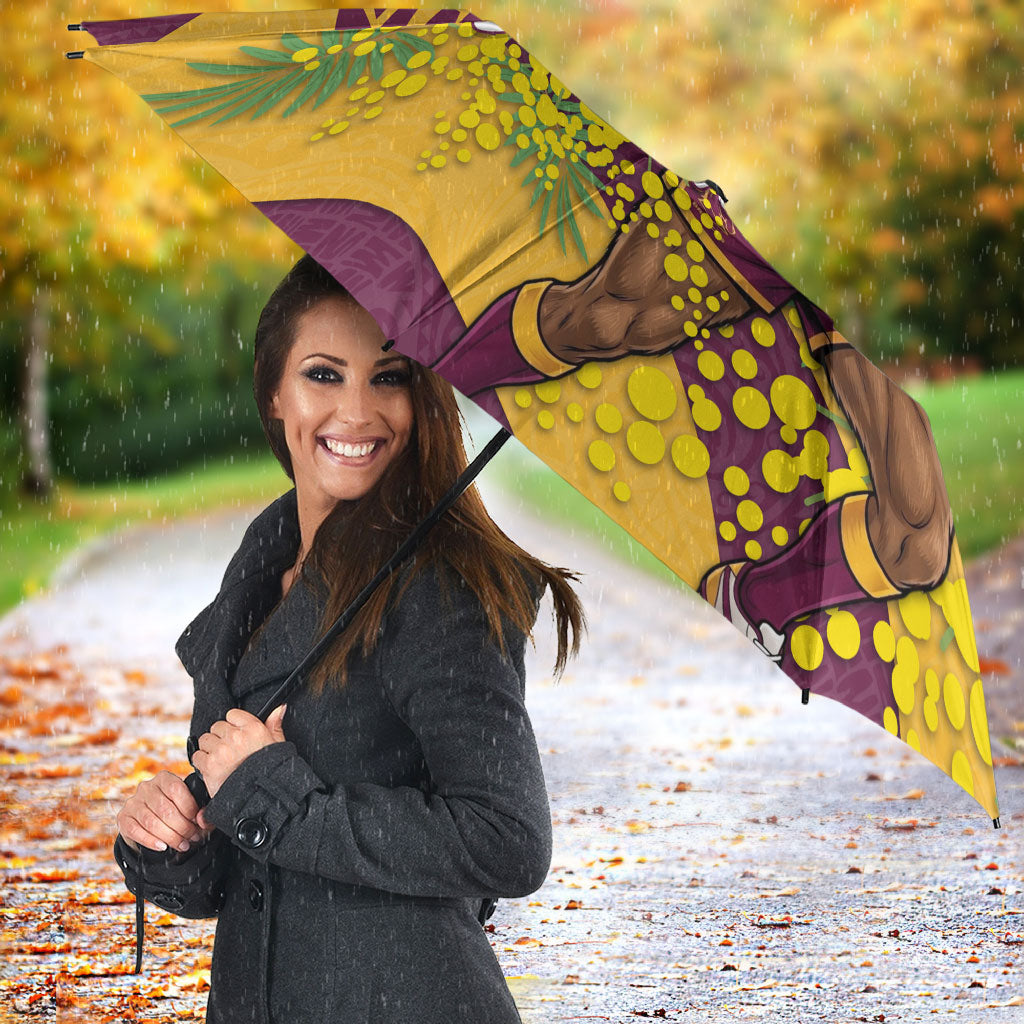 Brisbane Broncos Umbrella Golden Wattle Floral Polynesian - Australian Flower - Rugby Mascot