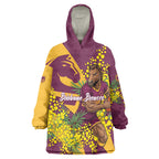 Brisbane Broncos Wearable Blanket Hoodie Golden Wattle Floral Polynesian - Australian Flower - Rugby Mascot