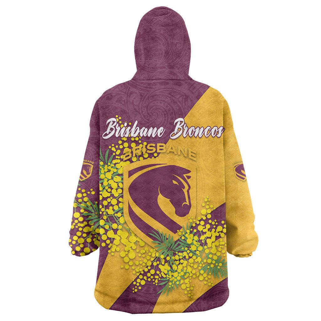 Brisbane Broncos Wearable Blanket Hoodie Golden Wattle Floral Polynesian - Australian Flower - Rugby Mascot